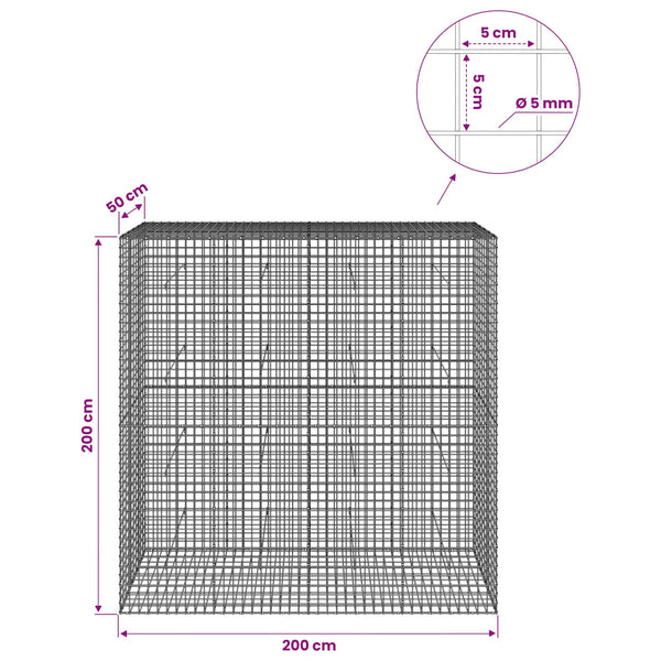 Gabion 5 mm langasta ja 5x5 cm verkosta 200x50x200 cm