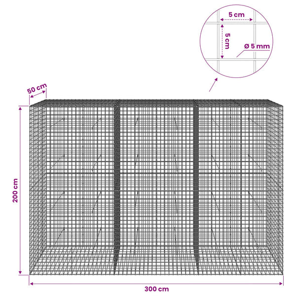 Gabion 5 mm langasta ja 5x5 cm verkosta 300x50x200 cm