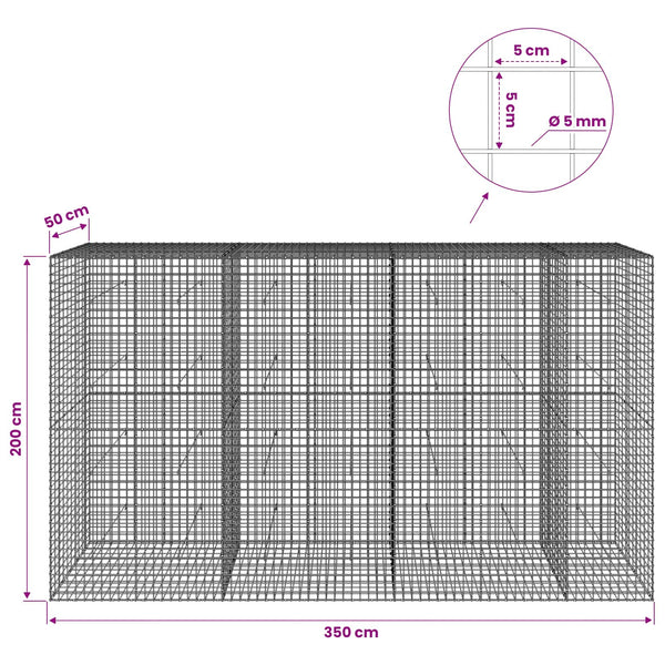 Gabion 5 mm langasta ja 5x5 cm verkosta 350x50x200 cm