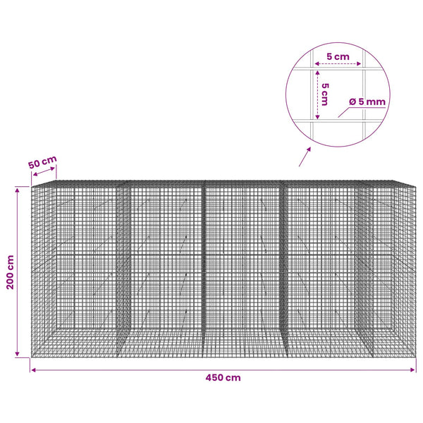 Gabion 5 mm langasta ja 5x5 cm verkosta 450x50x200 cm