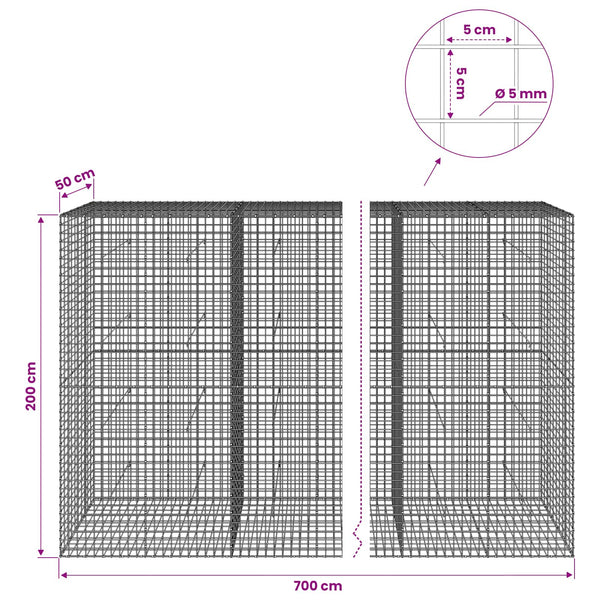 Gabion 5 mm langasta ja 5x5 cm verkosta 700x50x200 cm