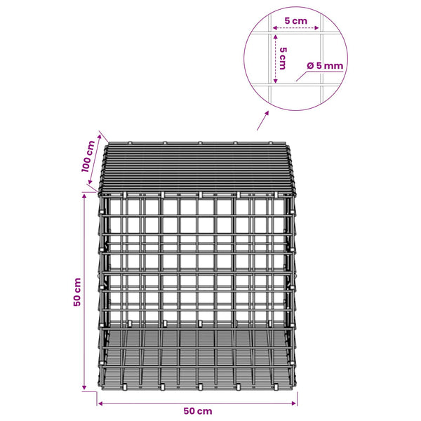 Gabion 5 mm langasta ja 5x5 cm verkosta 50x100x50 cm