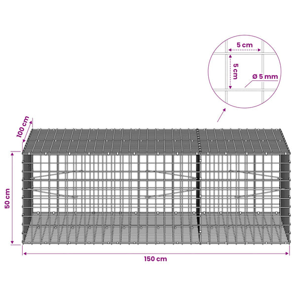 Gabion 5 mm langasta ja 5x5 cm verkosta 150x100x50 cm