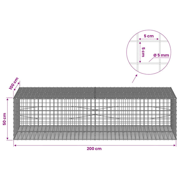 Gabion 5 mm langasta ja 5x5 cm verkosta 200x100x50 cm