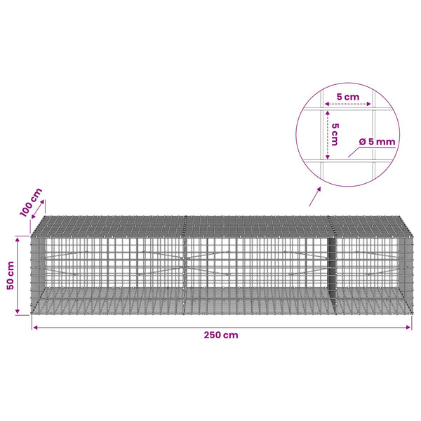 Gabion 5 mm langasta ja 5x5 cm verkosta 250x100x50 cm