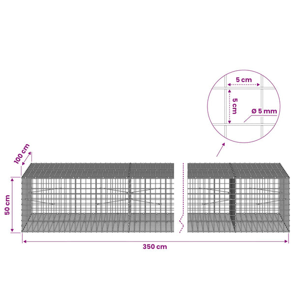 Gabion 5 mm langasta ja 5x5 cm verkosta 350x100x50 cm