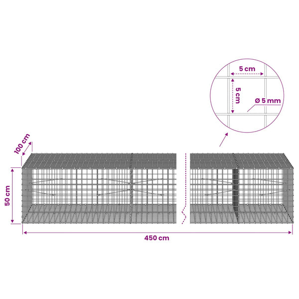 Gabion 5 mm langasta ja 5x5 cm verkosta 450x100x50 cm