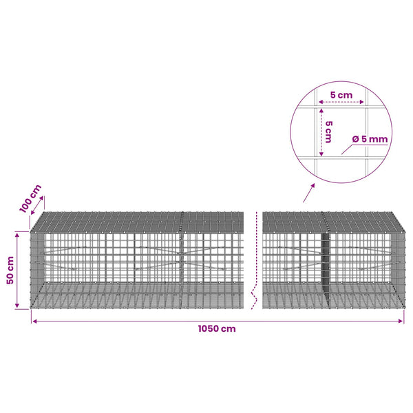 Gabion 5 mm langasta ja 5x5 cm verkosta 1050x100x50 cm