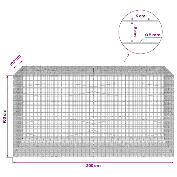 Gabion 5 mm langasta ja 5x5 cm verkosta 200x100x100 cm