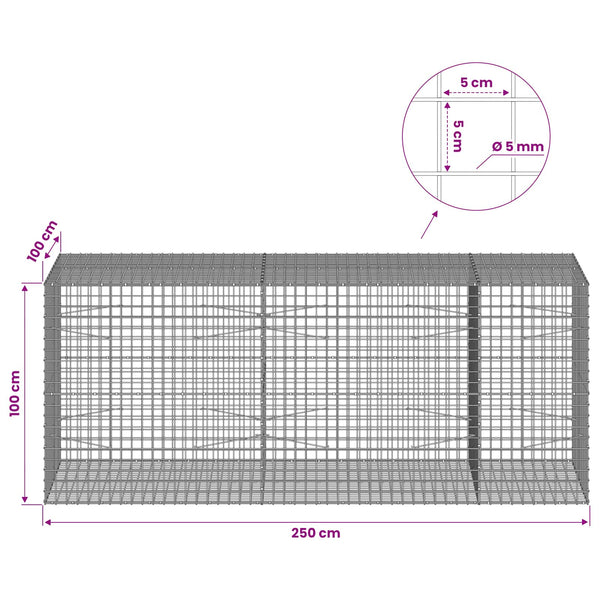Gabion 5 mm langasta ja 5x5 cm verkosta 250x100x100 cm