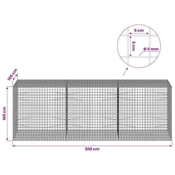 Gabion 5 mm langasta ja 5x5 cm verkosta 300x100x100 cm