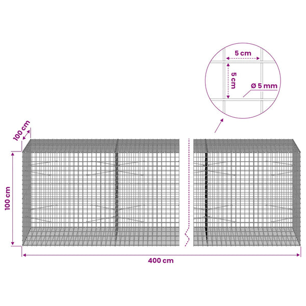 Gabion 5 mm langasta ja 5x5 cm verkosta 400x100x100 cm