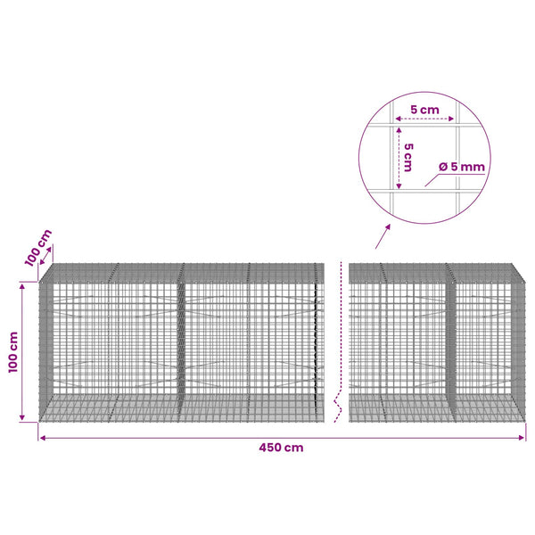 Gabion 5 mm langasta ja 5x5 cm verkosta 450x100x100 cm