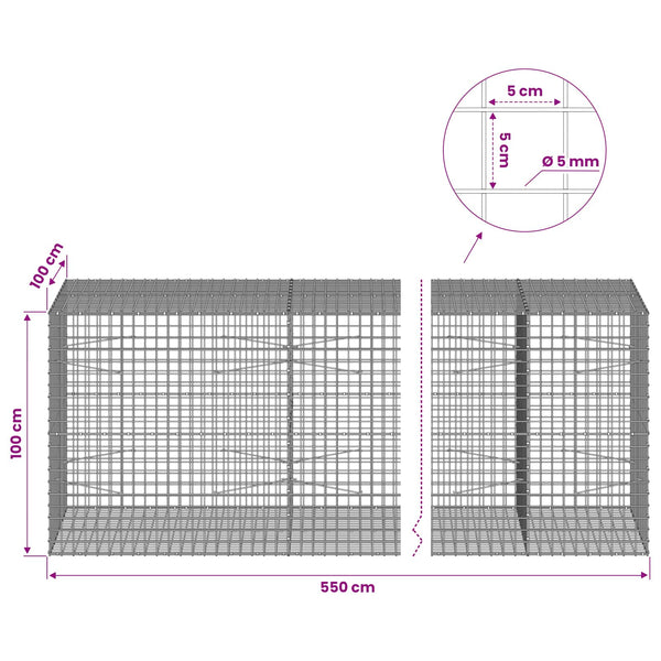 Gabion 5 mm langasta ja 5x5 cm verkosta 550x100x100 cm