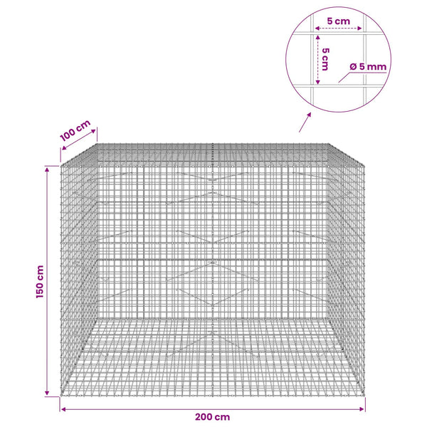 Gabion 5 mm langasta ja 5x5 cm verkosta 200x100x150 cm