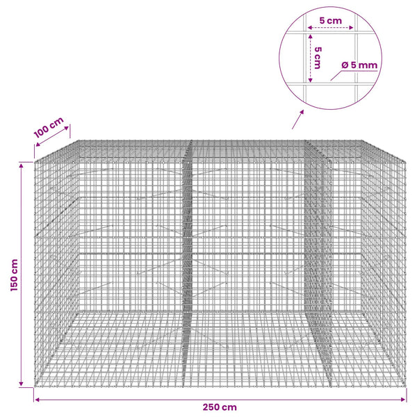 Gabion 5 mm langasta ja 5x5 cm verkosta 250x100x150 cm