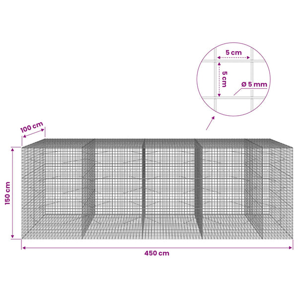 Gabion 5 mm langasta ja 5x5 cm verkosta 450x100x150 cm