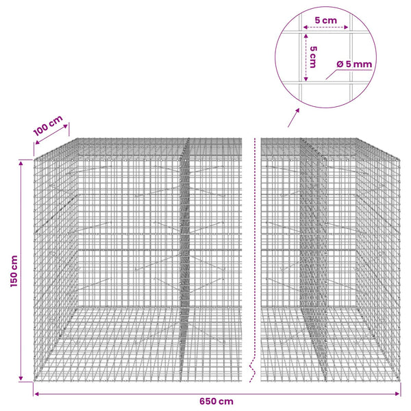Gabion 5 mm langasta ja 5x5 cm verkosta 650x100x150 cm