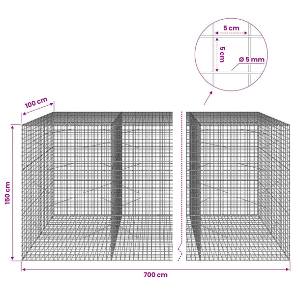 Gabion 5 mm langasta ja 5x5 cm verkosta 700x100x150 cm