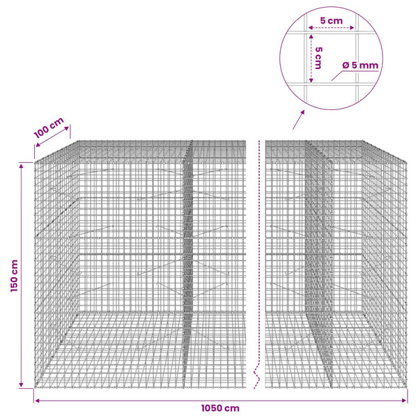 Gabion 5 mm langasta ja 5x5 cm verkosta 1050x100x150 cm