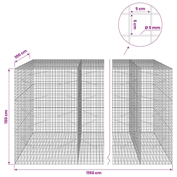Gabion 5 mm langasta ja 5x5 cm verkosta 1150x100x150 cm
