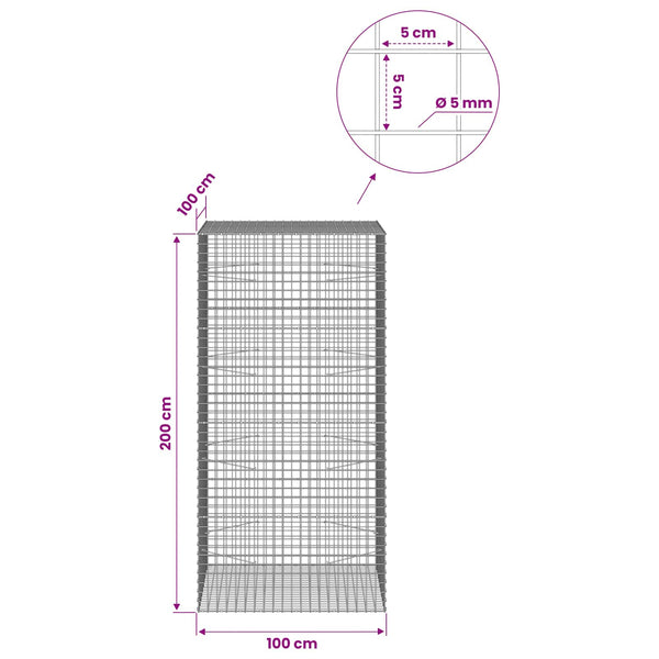 Gabion 5 mm langasta ja 5x5 cm verkosta 100x100x200 cm