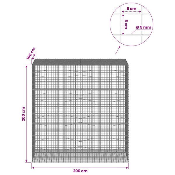 Gabion 5 mm langasta ja 5x5 cm verkosta 200x100x200 cm