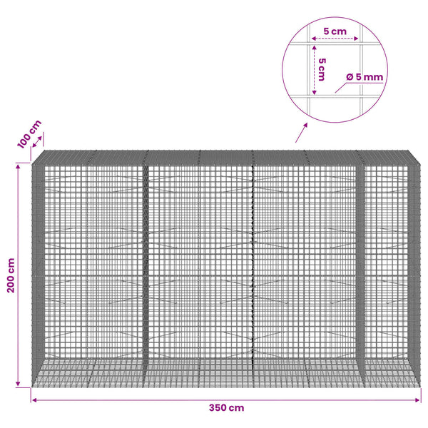 Gabion 5 mm langasta ja 5x5 cm verkosta 350x100x200 cm