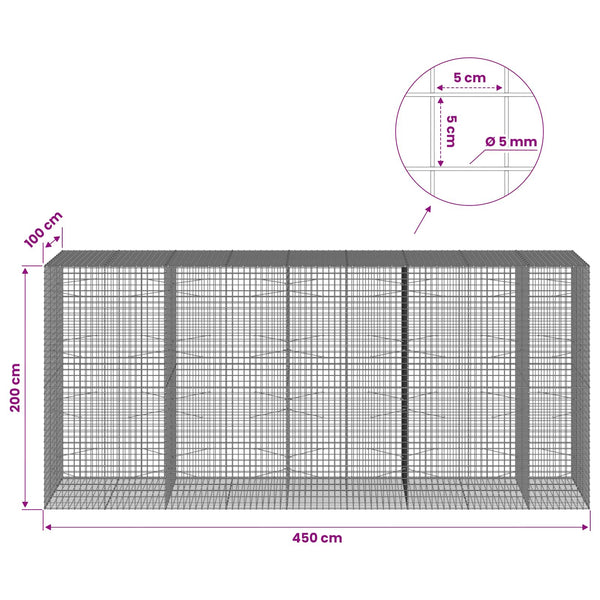 Gabion 5 mm langasta ja 5x5 cm verkosta 450x100x200 cm