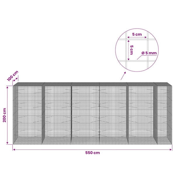 Gabion 5 mm langasta ja 5x5 cm verkosta 550x100x200 cm