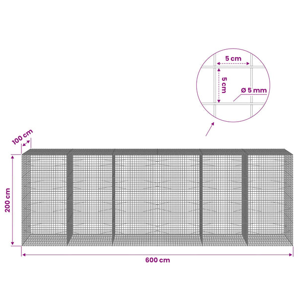 Gabion 5 mm langasta ja 5x5 cm verkosta 600x100x200 cm