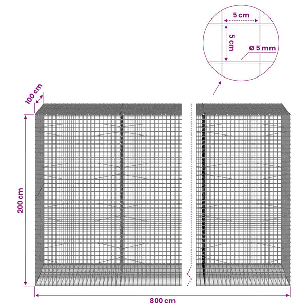 Gabion 5 mm langasta ja 5x5 cm verkosta 800x100x200 cm