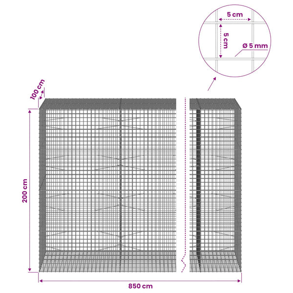 Gabion 5 mm langasta ja 5x5 cm verkosta 850x100x200 cm