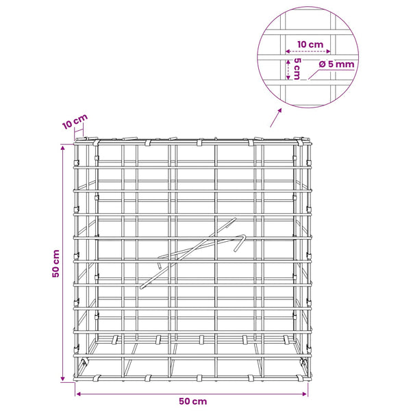 Gabion 5 mm langasta ja 5x10 cm verkosta 50x10x50 cm