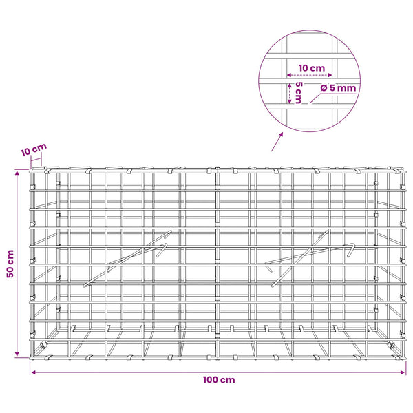 Gabion 5 mm langasta ja 5x10 cm verkosta 100x10x50 cm