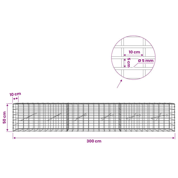 Gabion 5 mm langasta ja 5x10 cm verkosta 300x10x50 cm