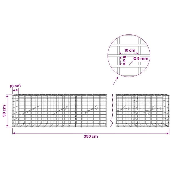 Gabion 5 mm langasta ja 5x10 cm verkosta 350x10x50 cm