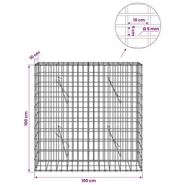 Gabion 5 mm langasta ja 5x10 cm verkosta 100x10x100 cm