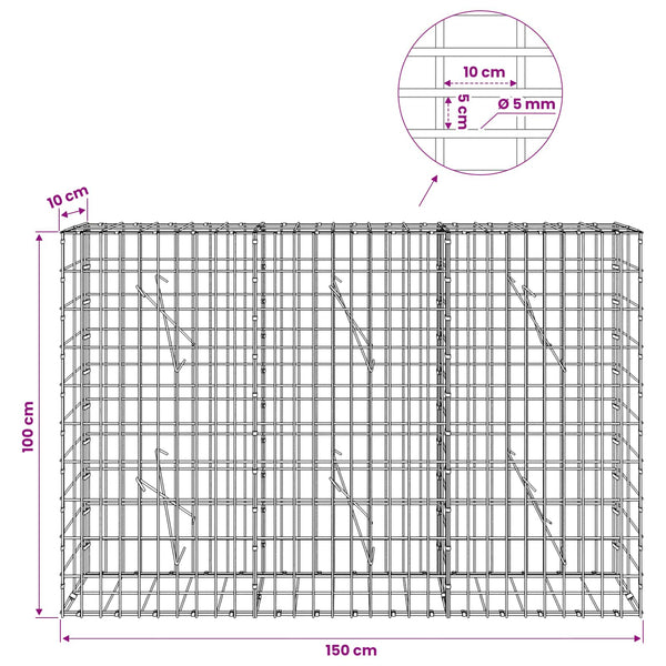 Gabion 5 mm langasta ja 5x10 cm verkosta 150x10x100 cm