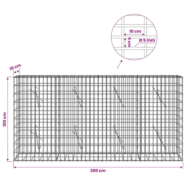 Gabion 5 mm langasta ja 5x10 cm verkosta 200x10x100 cm