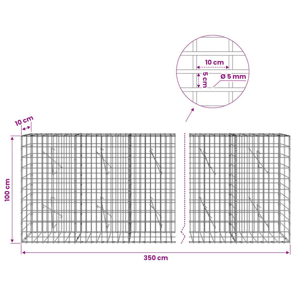 Gabion 5 mm langasta ja 5x10 cm verkosta 350x10x100 cm
