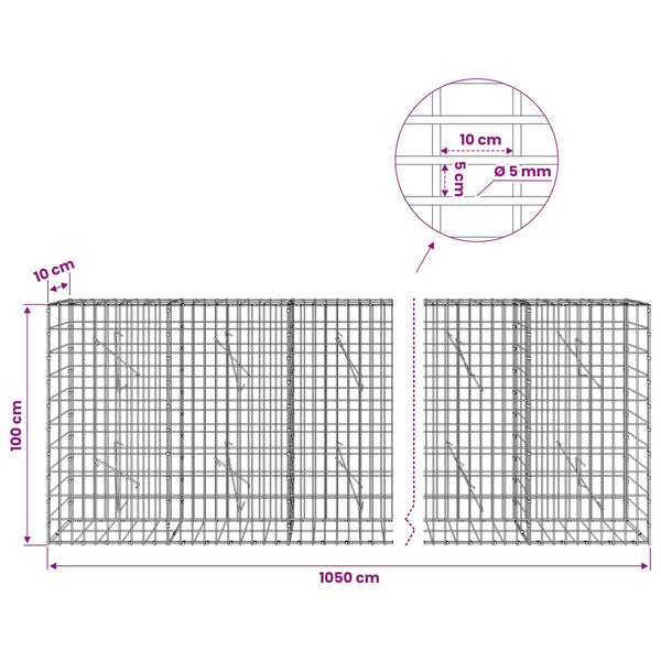Gabion 5 mm langasta ja 5x10 cm verkosta 1050x10x100 cm