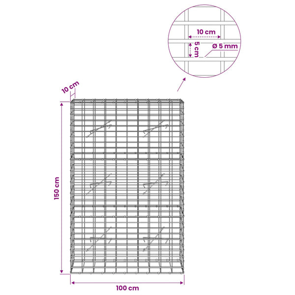 Gabion 5 mm langasta ja 5x10 cm verkosta 100x10x150 cm