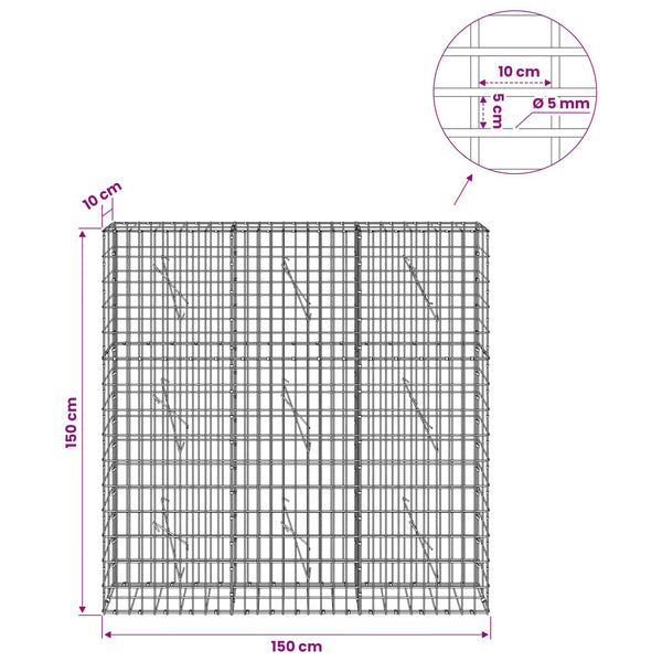 Gabion 5 mm langasta ja 5x10 cm verkosta 150x10x150 cm
