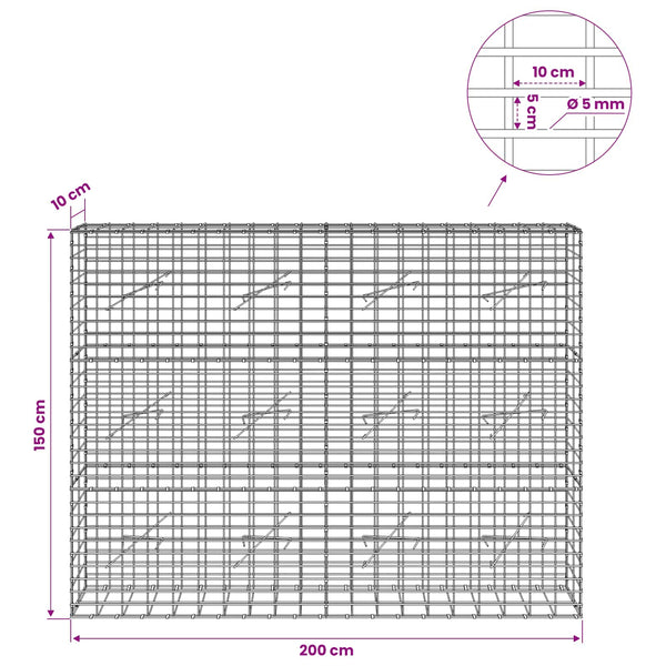 Gabion 5 mm langasta ja 5x10 cm verkosta 200x10x150 cm