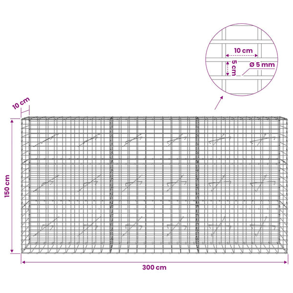Gabion 5 mm langasta ja 5x10 cm verkosta 300x10x150 cm