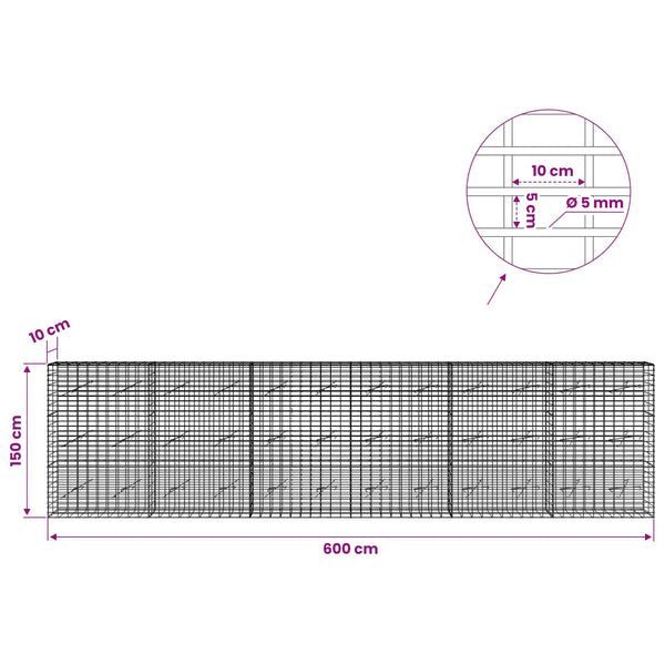 Gabion 5 mm langasta ja 5x10 cm verkosta 600x10x150 cm