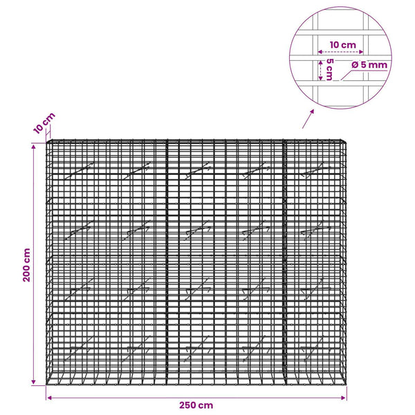Gabion 5 mm langasta ja 5x10 cm verkosta 250x10x200 cm