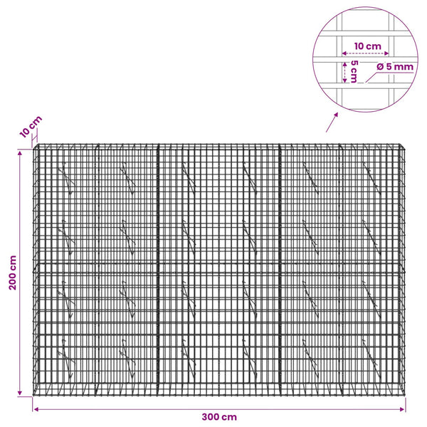 Gabion 5 mm langasta ja 5x10 cm verkosta 300x10x200 cm