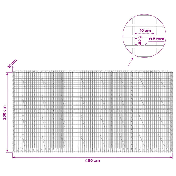 Gabion 5 mm langasta ja 5x10 cm verkosta 400x10x200 cm